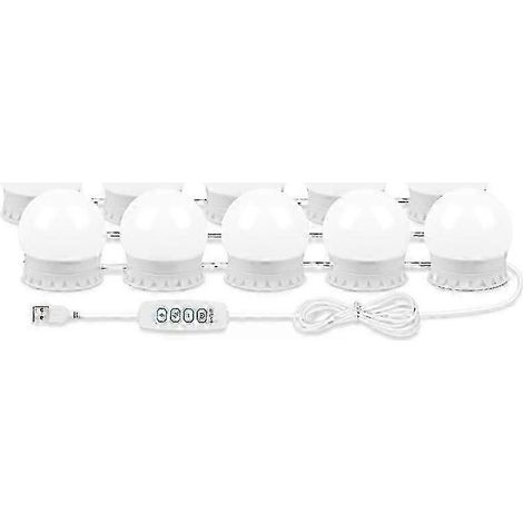 Lampes LED pour coiffeuse compatibles avec miroir, lampes adhésives avec 10 ampoules à intensité variable, câble USB, compatibles avec les coiffeuses et les salles de bain. (1/5)