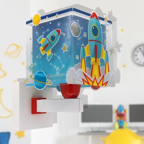 Applique murale enfant Rocket Fusée spatiale système solaire, 63359, E27, Bleu (1/5)