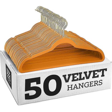 Rutschfeste Samtkleiderbügel – Anzugbügel (10er-Set) – goldener Haken – orange