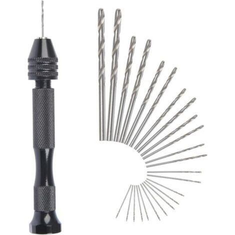 MIni perceuse à main Twist Drill Bits +25 micro forets hélicoïdaux sans fil en Aluminium Pin Vise Outils Rotatifs forets hélicoïdaux adjustable Pyrogravure Maison plastique trou cuivre