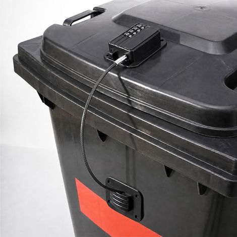 Serrure pour Poubelle - Serrure à Code de sécurité pour poubelles 60-1100L, sans perçage avec Ruban adhésif et câble en Acier Inoxydable, étanche (1/5)