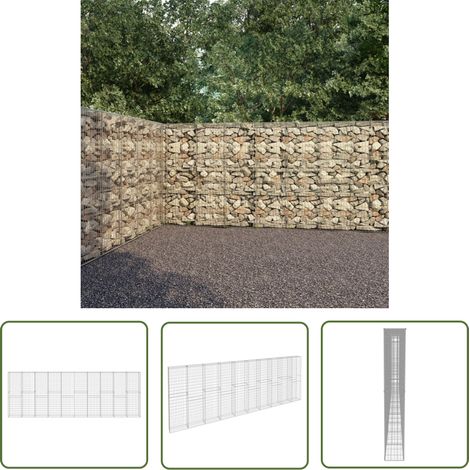 The Living Store Gabionenwand mit Abdeckung Verzinkter Stahl 600×30×200 cm - Gabionenwand - Stahltrennung - Gartenzaun - Terrassenbegrenzung - Sichtbarriere (1/5)