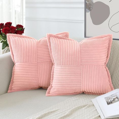 Juego de 2 fundas de cojín de pana estilo boho en color rosa sakura, 45x45 cm. (1/4)