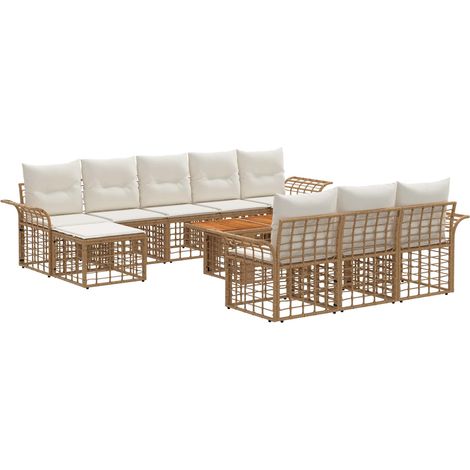 Set Divano da Giardino 11 pz Naturale e Bianco Crema polyrattan vidaXL (1/5)
