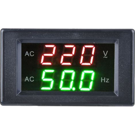 Frequenzimetro, voltmetro CA digitale con doppio display a LED, strumento di test per la misurazione della frequenza e della tensione del generatore (nero). (1/5)