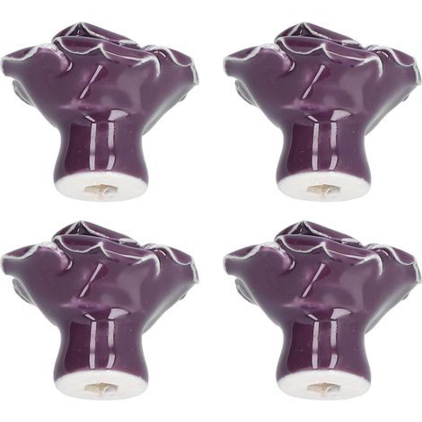 Lot de 4 poignées modernes en céramique en forme de rose pour meubles, salon ou chambre à coucher (violet) (1/5)