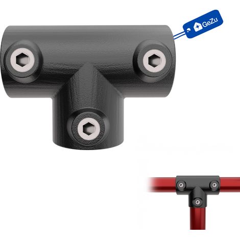 Té long Ø42 mm galvanisé à chaud revêtement poudre noire – raccord de tube 3 prises – Raccord ubulaire croix, kee klamp, connecteur voies – GeZu Impex