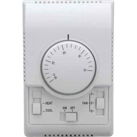 Thermostat Climatisation - 220 V AC - Plage 10 à 30 ℃ - Précision ±1 ℃ - Interrupteurs Mécaniques ON/OFF HEAT/COOL VITESSE 1-2-3 - 14 x 10 x 5 cm (1/5)