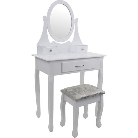 Coiffeuse - avec miroir et tabouret - 75x40x137 cm - blanc (1/5)