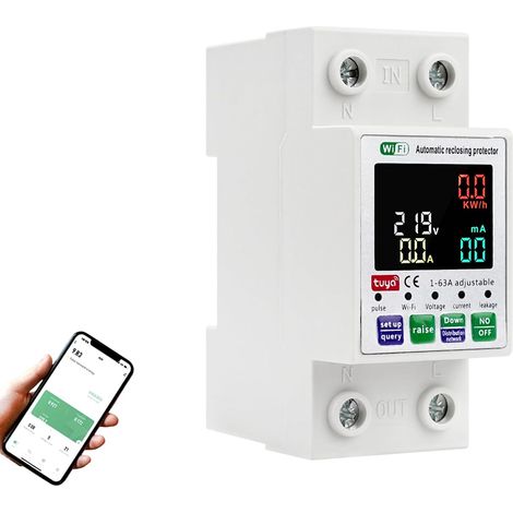 Compteur Électrique, WIFI Compteur d'Énergie Intelligent 2P 63AC Mesure Consommation Eectrique Rail DIN KWh Wattmètre avec Protection Contre les Fuites (1/5)