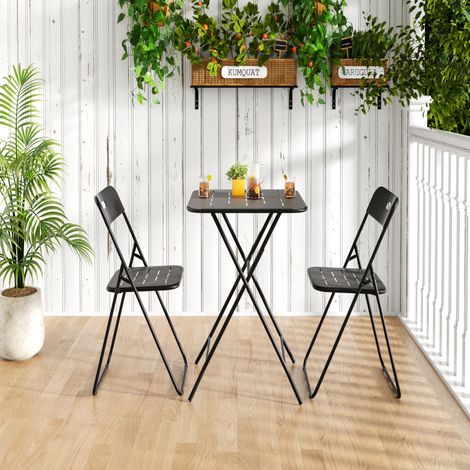Ensemble bistro pliable 3 pièces – Noir – Résistant intempéries – Terrasse/Intérieur – Jardin (1/5)