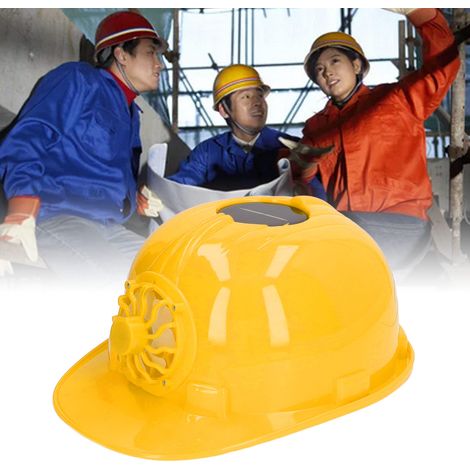 Casque de Sécurité avec Ventilateur Solaire, Construction Jaune, Ventilation Plastique, Doublure Amovible, Léger 500g (1/5)
