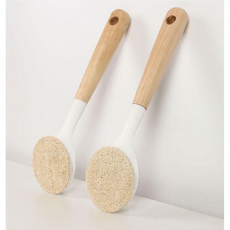 Brosse de cuisine en luffa, éponge à vaisselle et à récurer à long manche, brosse de nettoyage, outil de lavage de casseroles, brosse multifonction