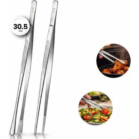Küchenzange aus Edelstahl (2er-Set) – 30,5 cm – Spitz und rund – Fleischzange und Küchenzange für Grill und den täglichen Gebrauch – Silber (1/5)