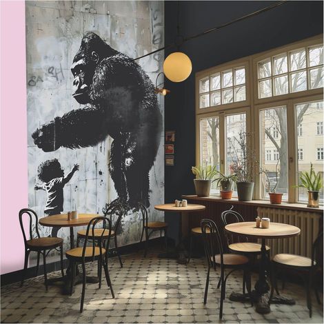 Photo wallpaper wall Profhome 790162 hot embossed non-woven wallpaper slightly textured with animal pattern matt grey black olive green pastel blue 1,59 m x 2,8 m (1/4)