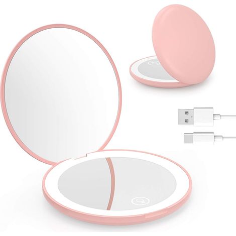 MINKUROW Specchio Per Trucco Da Viaggio A Led, Specchio Per Trucco Ingranditore 1x/10x Con Luci, Luce Ad Anello A 12 Led Con 3 Modalità Di Colore Luminosità Regolabile, Grande Specchio Illuminato Larg (1/2)