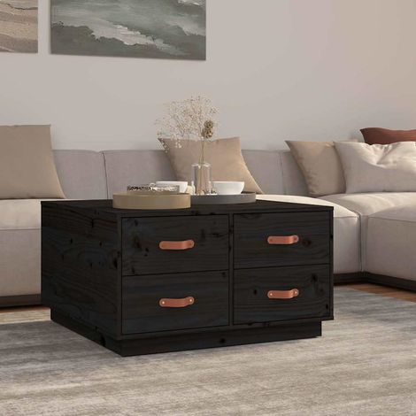 vidaXL Table basse Noir 80x80x45 cm Bois massif de pin (1/5)