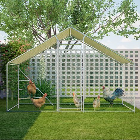 Voliera per polli 303x200x200 cm in metallo bianco con tetto impermeabile – MEUBLIV (1/5)