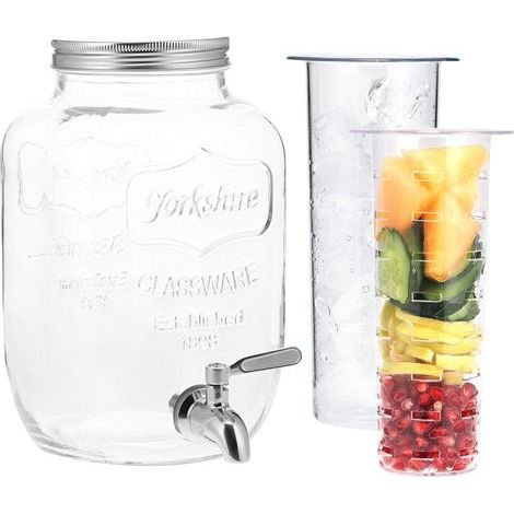 1 Distributeur Boisson Verre 4L Avec Robinet Inox Et 2 Inserts Pour Fête Apéritif (1/5)