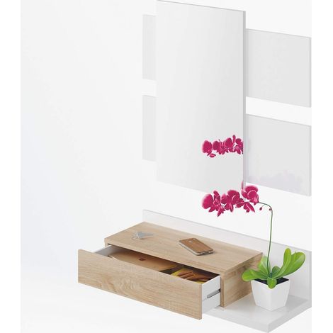 13Casa Aragona B01 Mobile Ingresso + Specchio, 75X29X20 H cm, Bianco, Faggio, Melamina, 20x75x29 cm (1/4)