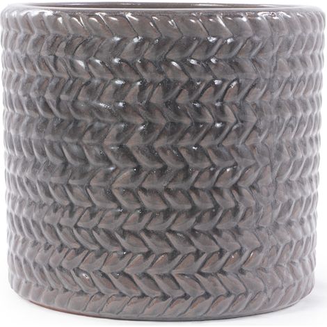 Vaso per piante in ceramica Ø24,5 cm grigio lucido con rilievo a spina di pesce MODENUIT (1/5)