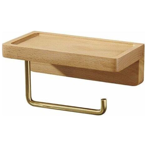Porte-papier toilette double en bois massif hêtre – Installation murale autocollante ou avec vis – Coins arrondis – Support décoratif salle de bain (1/2)