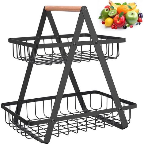 Corbeille à Fruits, Panier a Fruit 2 Niveaux, Support pour Comptoir de Cuisine, Acier Amovible Panier de Legumes Organisateur, Corbeille Fruit pour Légumes Fruits Collations à la Maison Cuisine (1/5)