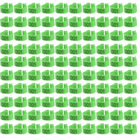 100 nummerierte Kunststoff-Ringclips (001-100) für Taubenbeine, 8 mm, Grün (1/5)
