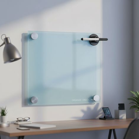 Pizarra magnética de vidrio Pizarra de pared Pizarra para notas 45x50CM Blanco Panel de vidrio Cristal para escribir para colgar organizar
