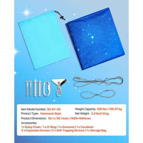 VEVOR Sensory Swing, Double-Layer Fabric Sensorys Hammock, Indoor & Outdoor Sensory Swing with 360° Swivel Hanger, O-Sling, Holds up to 300lbs, Adjustable Aerial Yoga, Hanging Swings for Kids (1/4)