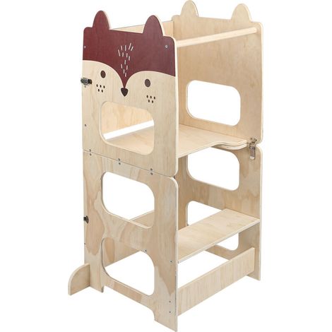 Tour d'apprentissage 2-en-1 en bois massif avec tableau noir Transformable table & chaise Sécurité renforcée 50kg (1/5)