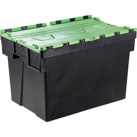 Bac avec couvercle intégré Vert Double rabat 65L, 600mm x 400mm x 365mm ( Prix pour 1 )