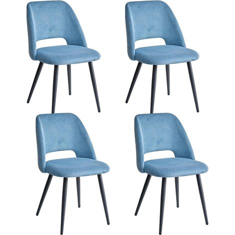 4er-Set Esszimmerstühle mit Cordbezug und Hohlrücken, blau (1/5)
