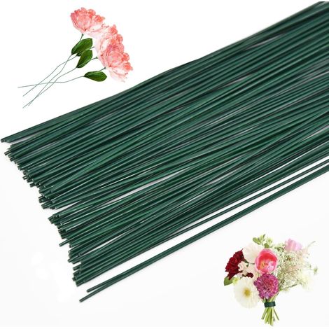 Lot de 100 fils de fleuriste, 30 cm de long, 1 mm, fil de fleuriste, vert, pour tige florale, fil flexible pour travaux manuels (1/5)