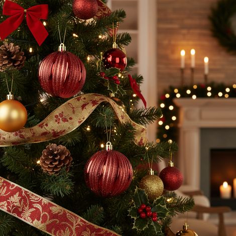 Pallina per albero di Natale in poliestere diametro di 8 cm, set da 6 pz -Oro (1/5)