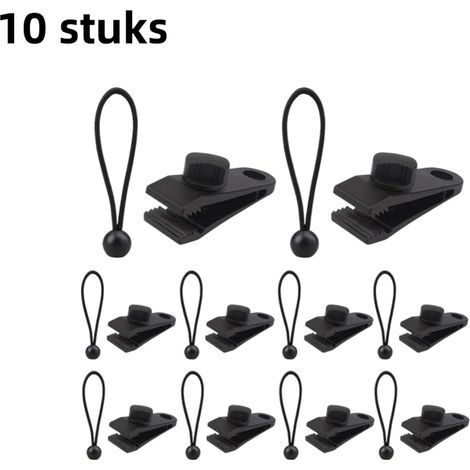 Lot de 10 clips en plastique pour tentes auvents caravanes bâches de voiture et couvertures de piscine avec tendeurs élastiques noir (1/5)