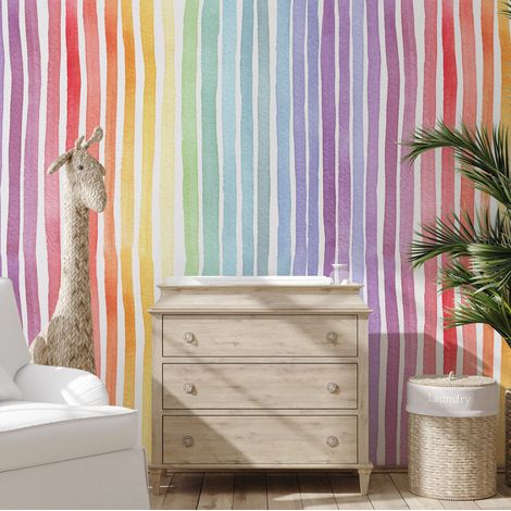 Carta da Parati a Righe Arcobaleno in Fogli di Carta, 250x200cm (1/5)