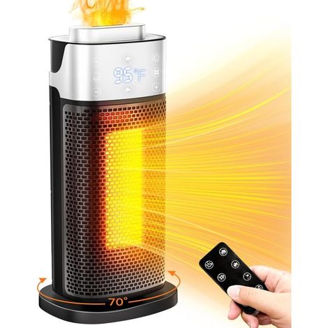 Space Heater, 3 in 1 Heater with Humidifier and 3D Flame Mood Light, 1500W Portable Electric Heater for Office and Bedroom with Thermostat, Remote Control, 12 Hour Timer (Silver) (1/5)