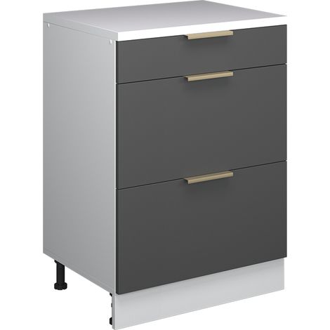 Armario de cocina para techo inclinado R-Line, Antracita-oro, 60 cm sin inclinación con 3 cajones, Vicco (1/5)