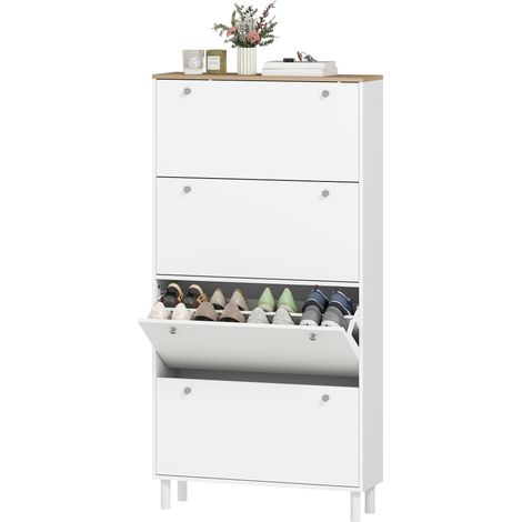 HOMCOM Scarpiera Slim con 4 Cassetti Ribaltabili per 24-32 Scarpe Bianco (1/5)