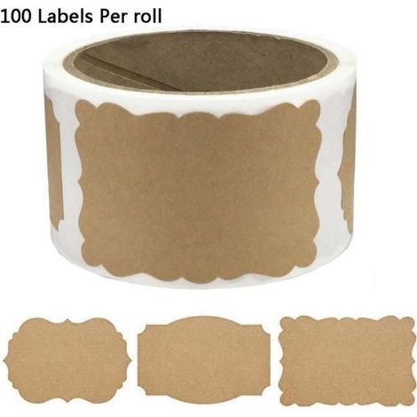 Étiquette autocollante - Kraft - Rouleau de 100 pièces - Marron - Pour emballages et décorations (1/4)