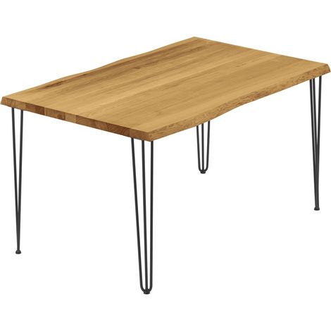 LAMO Manufaktur Esstisch Küchentisch, mit Baumkante 120x60x76 cm (AxBxH), Creative, Rustikal / Schwarz, LCB-01-A-003-9005Cr