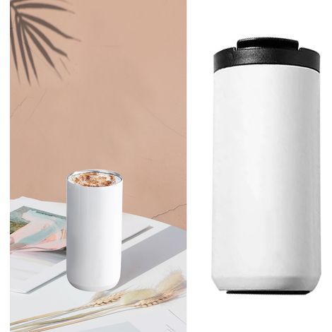 Mug isotherme en métal 400 ml avec paille intégrée, design moderne et épuré, idéal pour le camping, les voyages et la voiture (blanc). (1/5)
