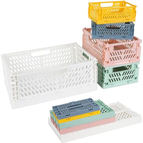 Lot de 5 boîtes pliantes en plastique (30 x 20 x 12 cm) (20 x 15 x 9 cm) (15 x 10 x 5,7 cm) - Mini boîtes de rangement pliables - Multicolore, stable, pour la maison, le bureau, le magasin, l'école