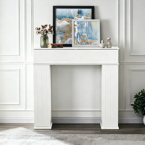 Cadre de cheminée en bois 107x19x100 cm, Rangement Intégré, Cadre de Cheminée MDF blanc avec Étagère Cachée pour Décoration d'Intérieur