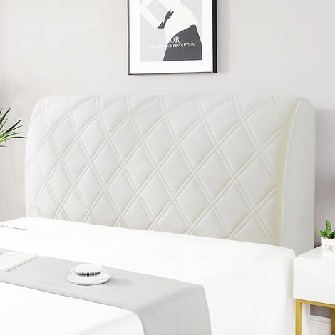 Housse de tête de lit, de lit - Housse de tête de lit extensible - En coton matelassé - Couleur unie - Lavable - Tout compris (beige, 210 cm) (1/5)