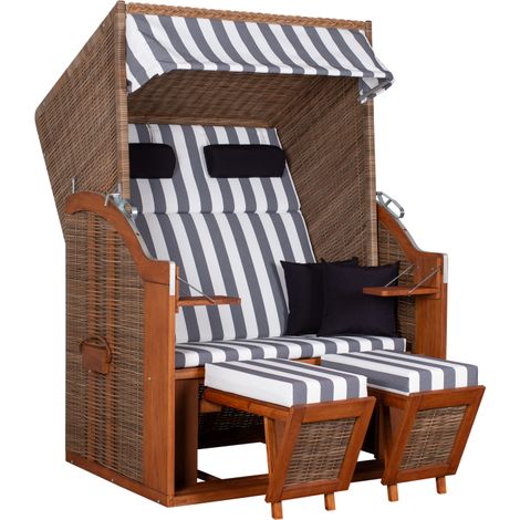 deVries Strandkorb PURE® STANDARD PE griseum inkl. 2 Knuffelkissen 120x80x160cm
