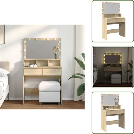 Coiffeuse avec tiroirs - vidaXL Coiffeuse avec LED chêne sonoma 80x41x134,5 cm - Coiffeuse avec compartiments (1/5)