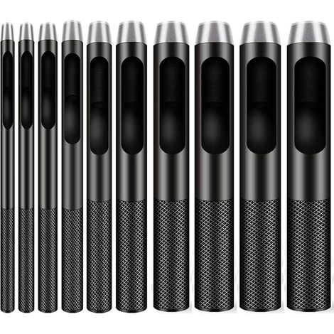 Set di 10 punzoni rotondi in acciaio per la lavorazione della pelle, fori da 1 a 10 mm per cinture, cinturini per orologi e abbigliamento. (1/4)