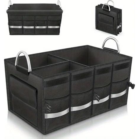 Coffre de coffre de voiture 36L 600D, supportant 20 kg, étanche, compartiments multicouches, couvercle pliable et barre réfléchissante, convient aux SUV et camionnettes. (1/4)